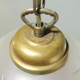 Charleston pendant lamp / engraved and frosted glass and glass bead fringe / vintage