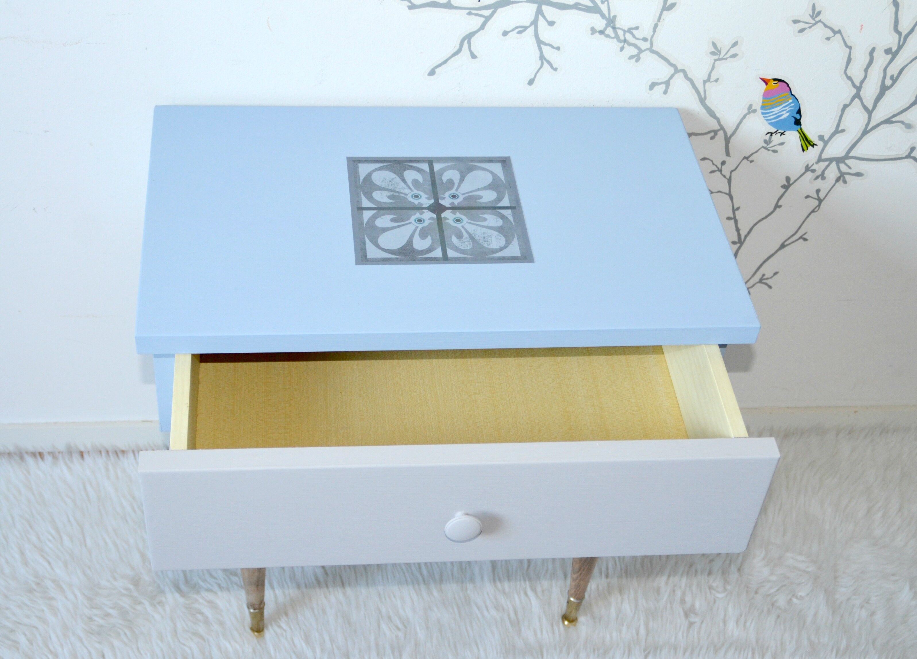 Revamped vintage bedside on blue