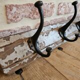 Solid teak coat hook with 4 double cast iron hooks