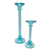Pair of turquoise blue glass candlesticks