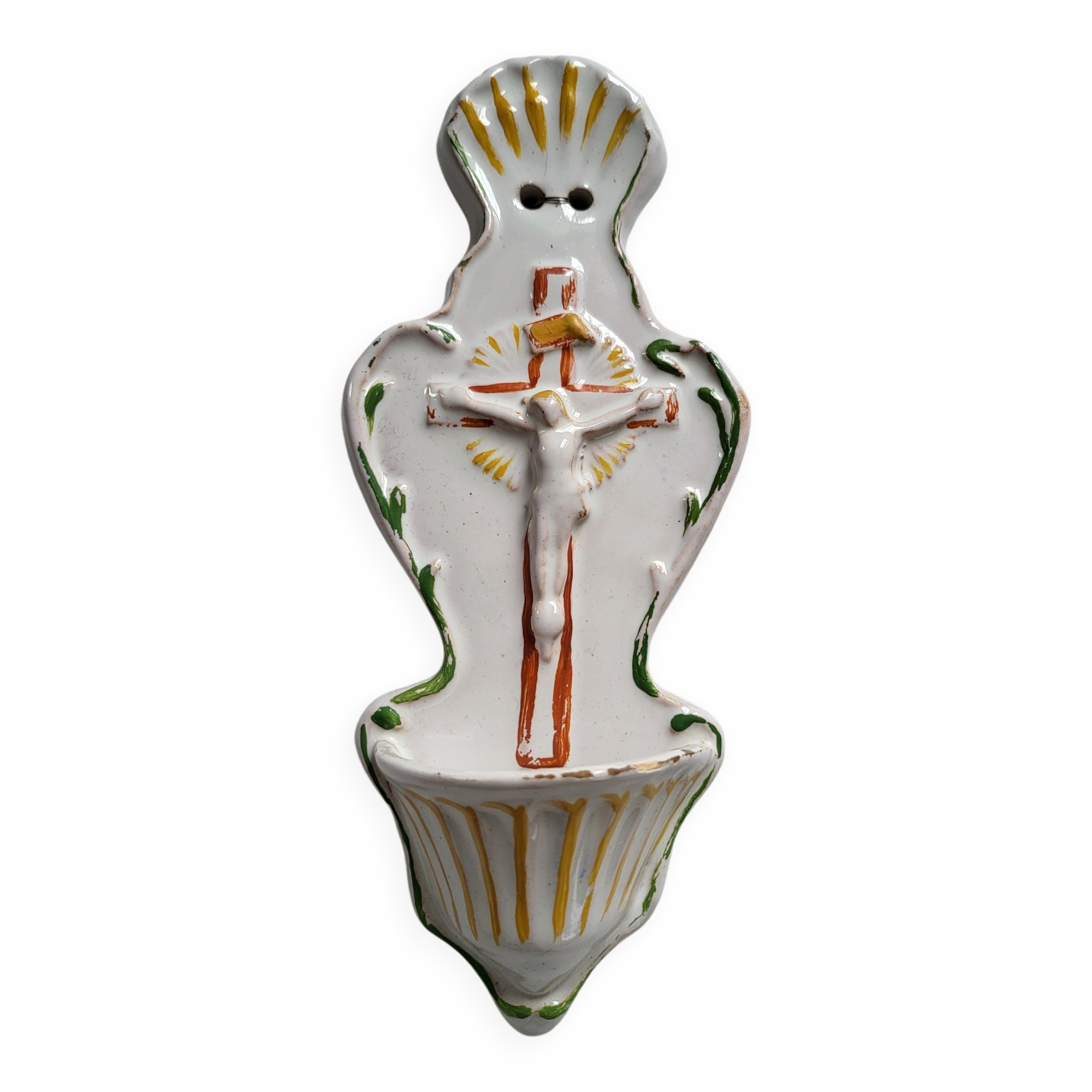 Old Faience Baptismal Font Christ Cross