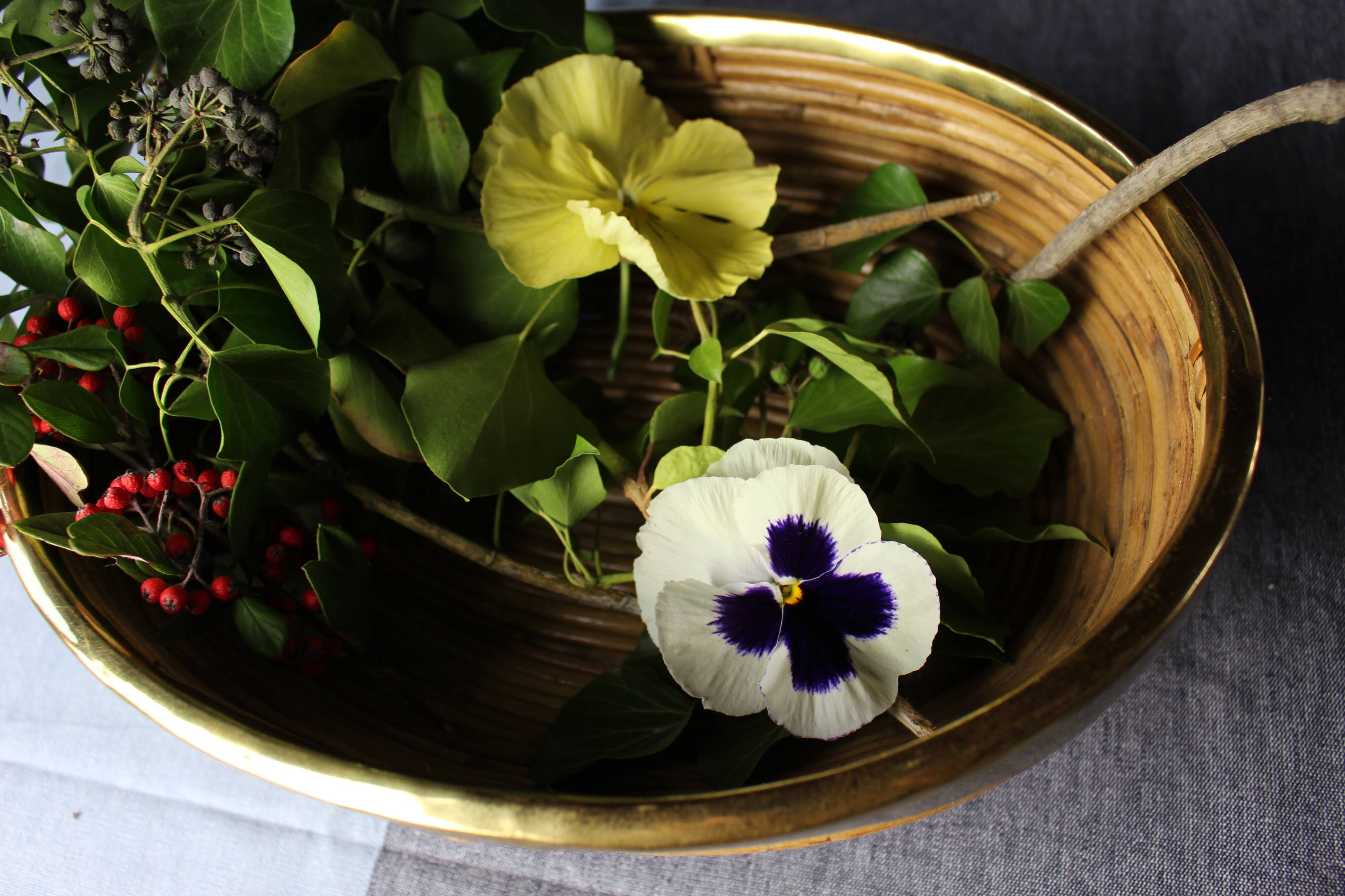 Wicker and brass basket