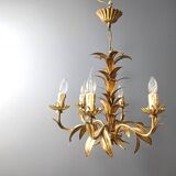 Vintage gilt metal pineapple leaf chandelier, 1960s