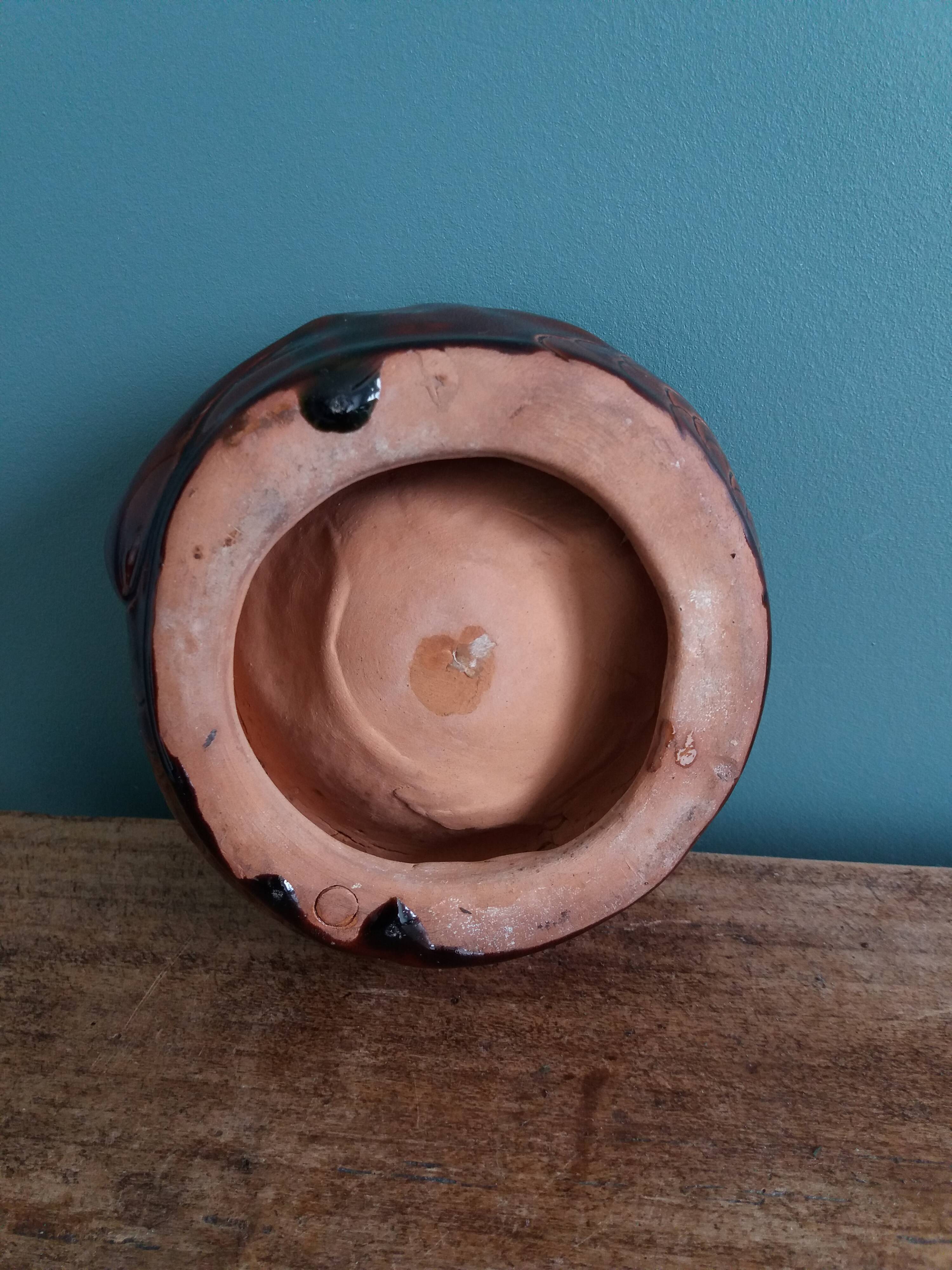 Zoomorphic fish ashtray in glazed terracotta