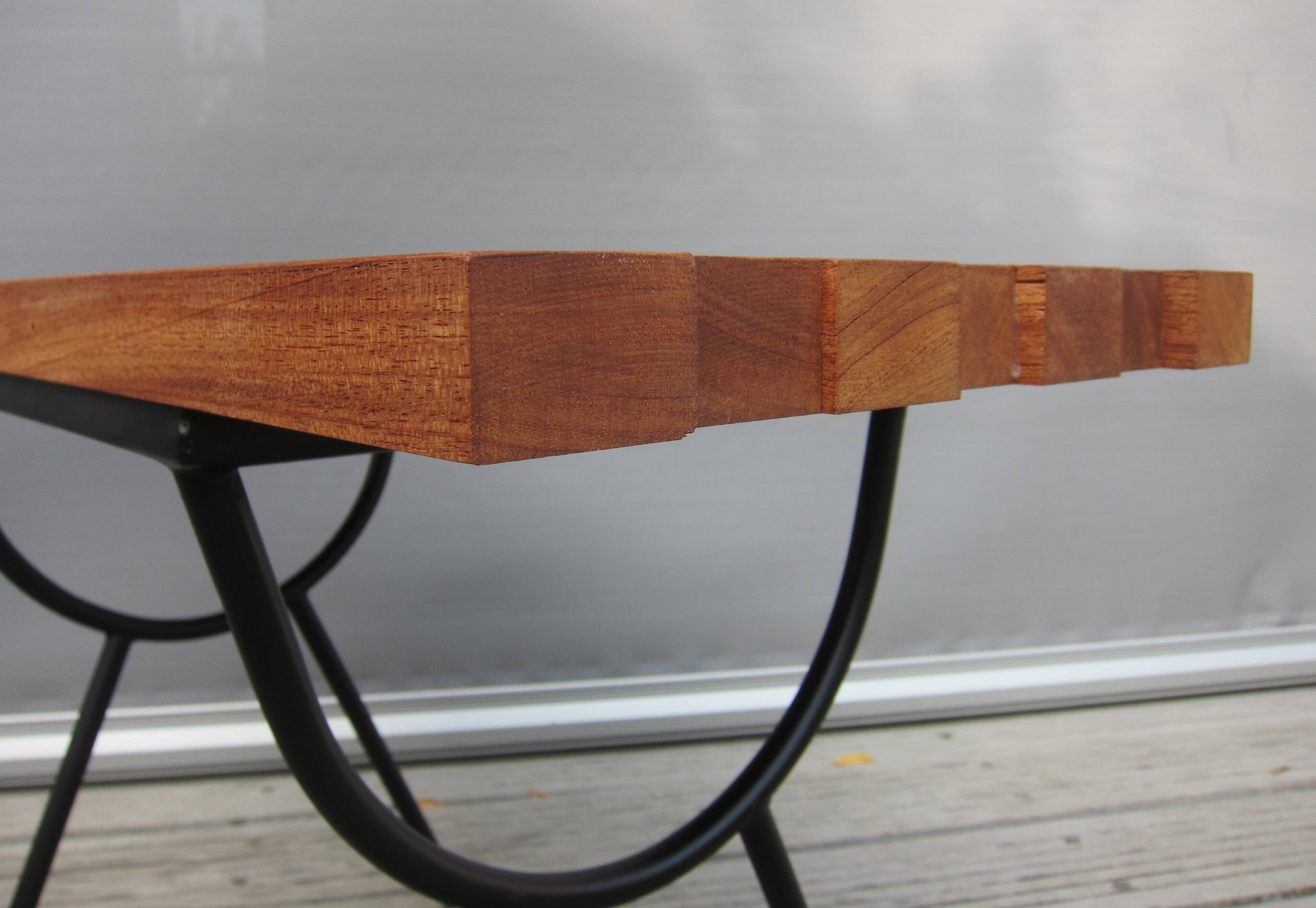 1950s wood and metal portico coffee table