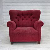 1950s, Danish relax armchair, red furniture fabric, ash wood legs.