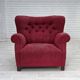 1950s, Danish relax armchair, red furniture fabric, ash wood legs.