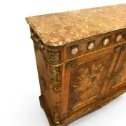 An antique French Louis XVI-style marble-top side cabinet