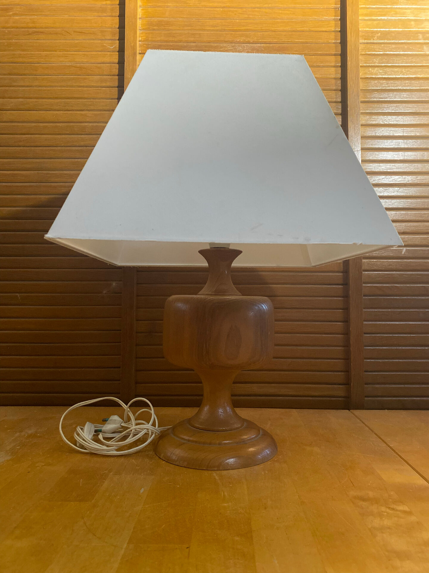Vintage Scandinavian Turned Wood Lamp + Vintage Fabric Shade