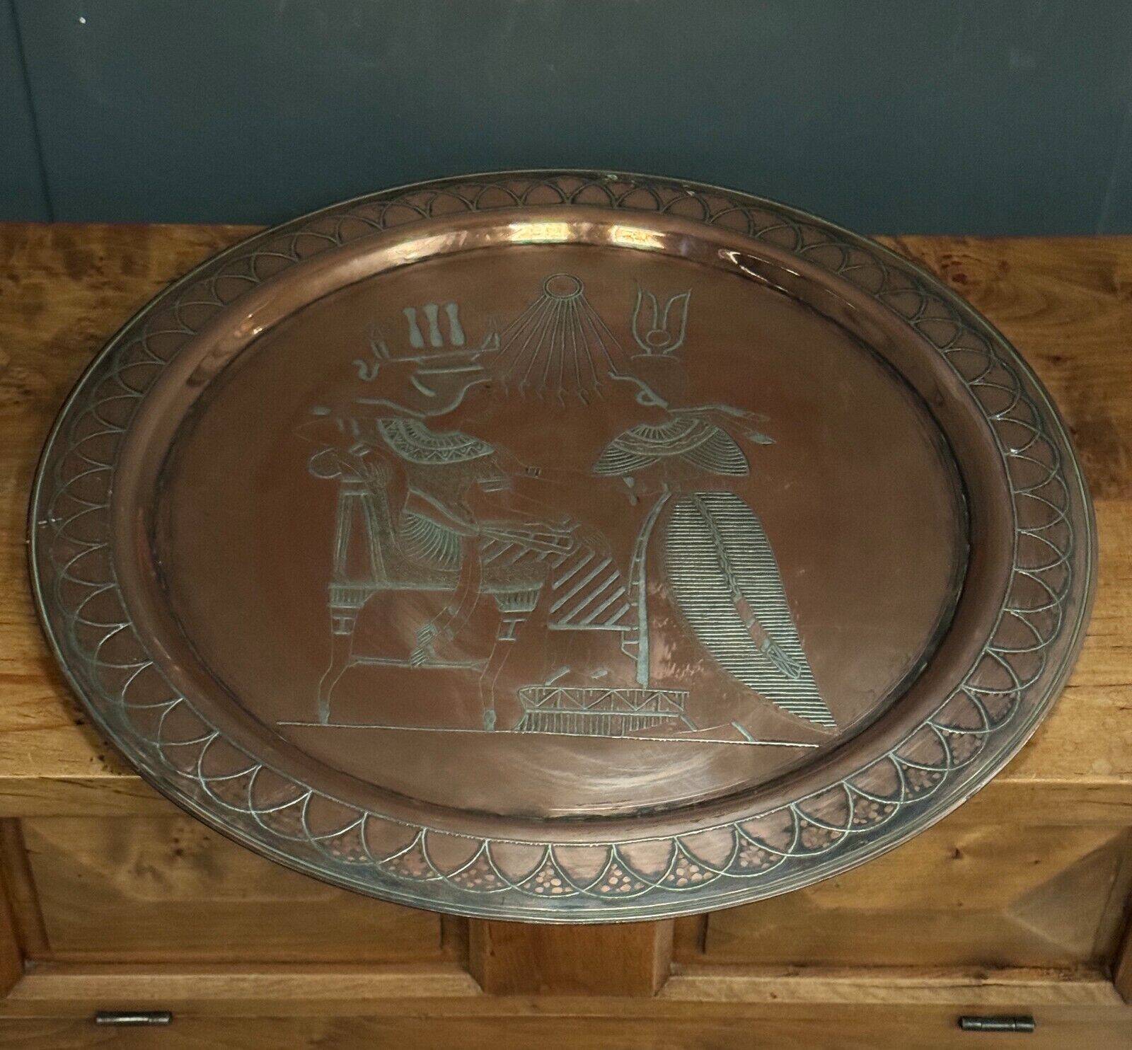 20th century Egyptian tea tray in richly engraved copper or brass