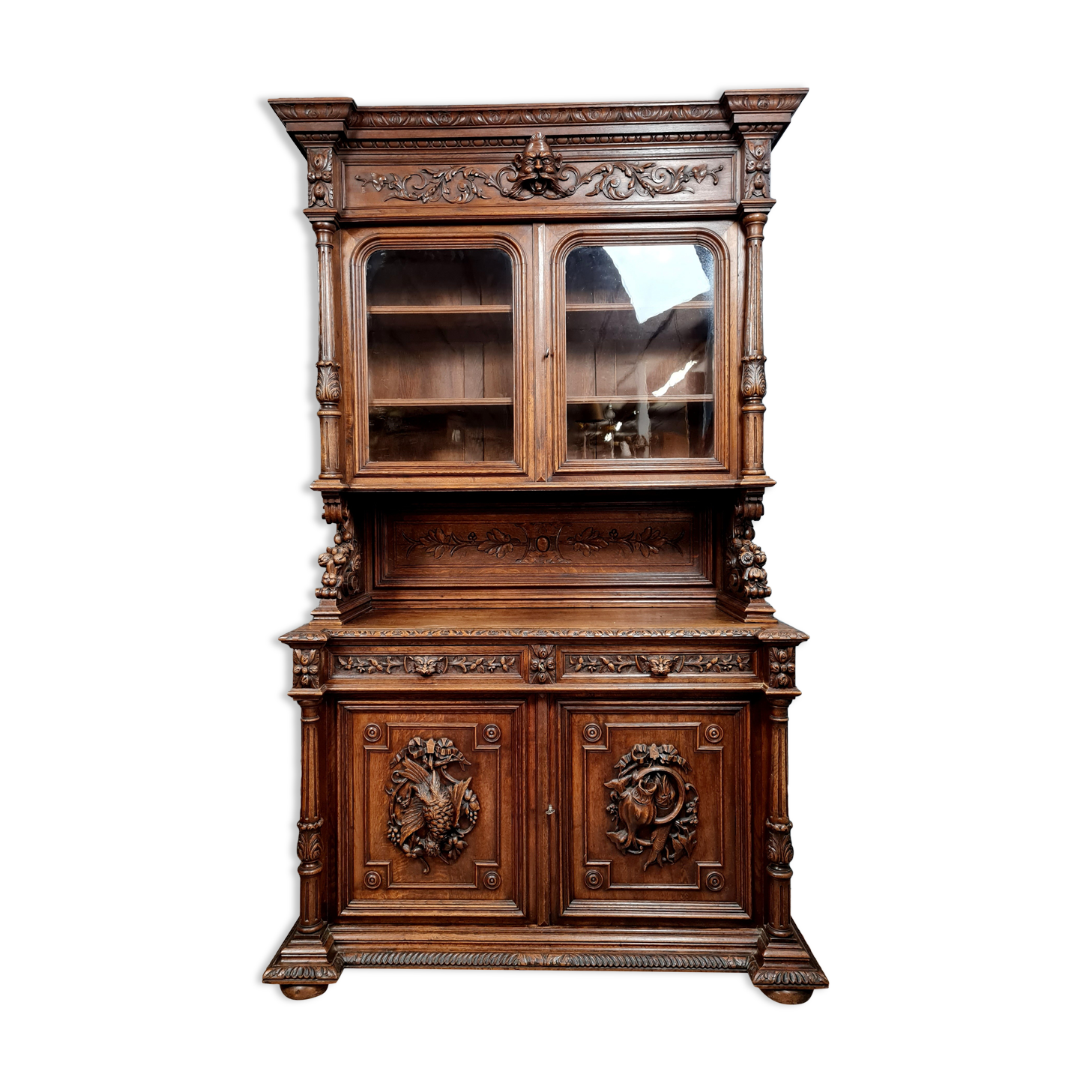 Buffet library of hunting lodge in solid oak around 1850