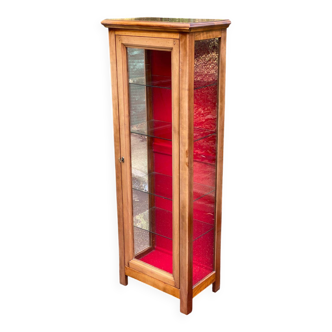 Louis Philippe display cabinet in solid wood and burgundy velvet from the 20th century