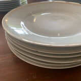 Lot of six flat plates, crockery, old white, gilded