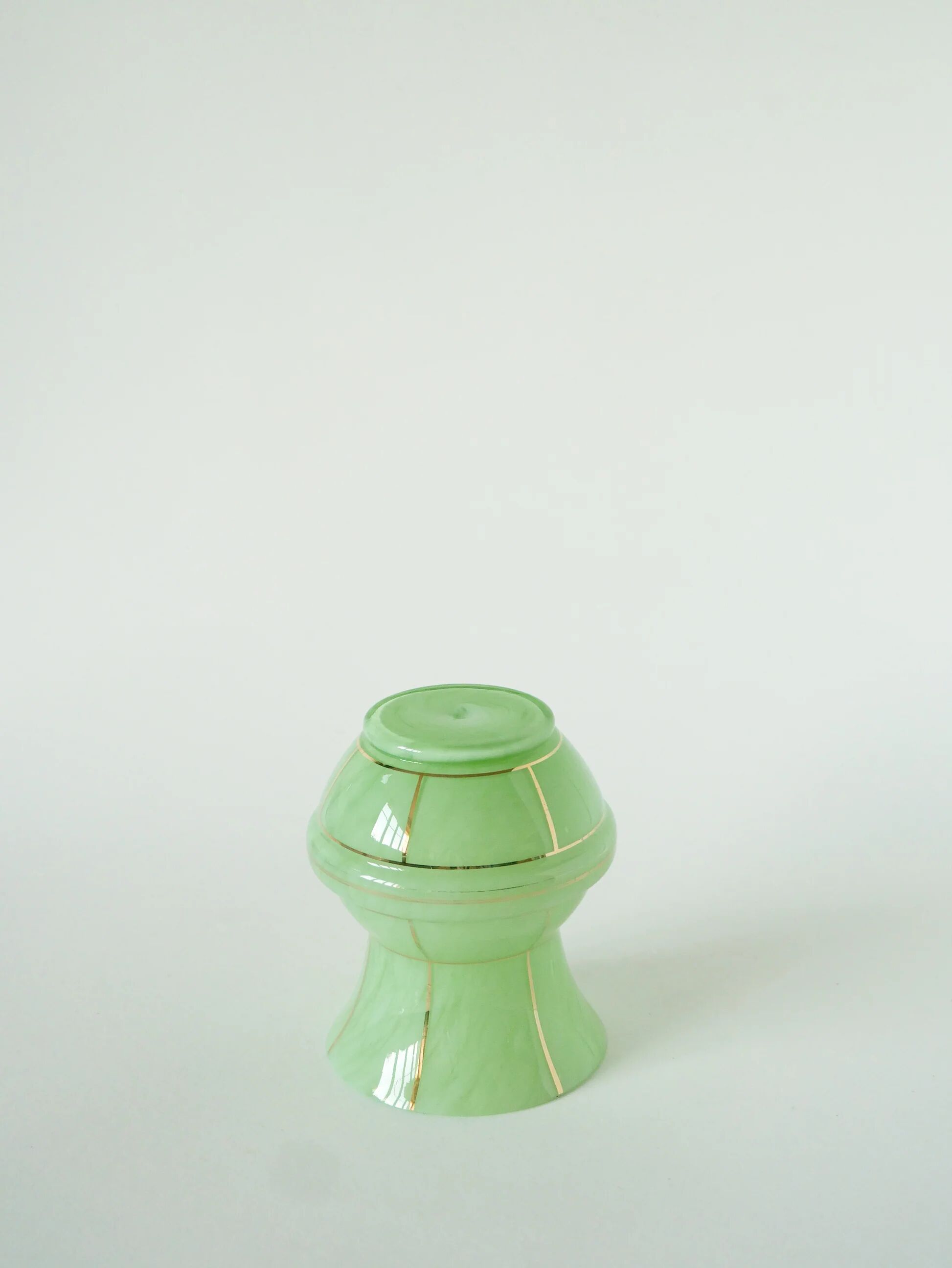 Clichy glass vase, mint green and gold, 1950