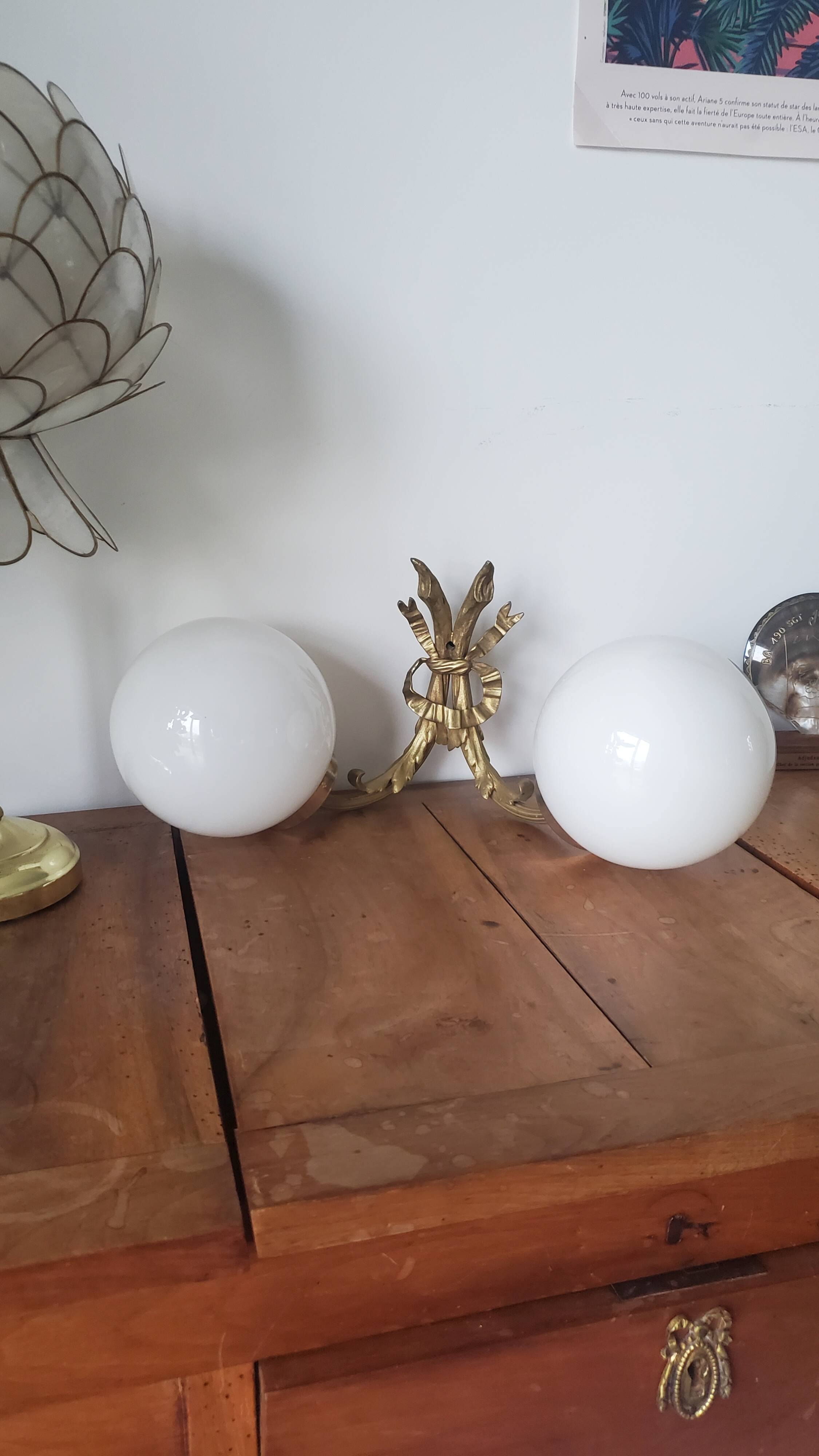 Vintage double opaline wall lamp
