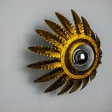 Sun wall lamp by ferro arte, metal and gold leaf, Spain, 1960