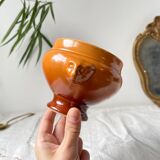 6 vintage Emile Henry ceramic lion head bowls, brown gradient, made in France