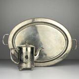 Vintage teapot and tray in solid silver by Royal Sheffield, England, 1950s, Set of 2.