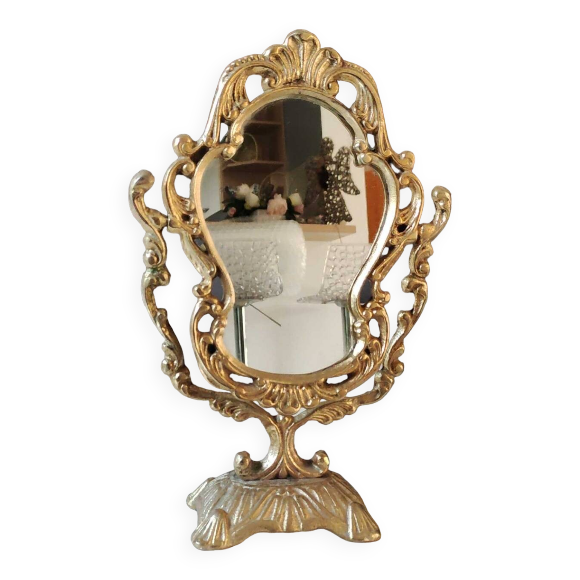 Pivoting Psyche Makeup Mirror. Baroque/Rocaille Style. Bronze. Dim 31 x 20 cm