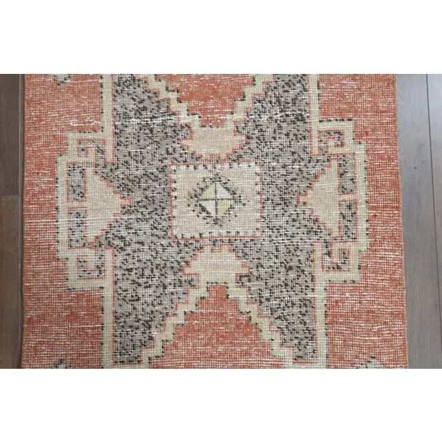 Orange Brown Turkish Vintage Handmade Oushak Wool Runner Rug 87x237