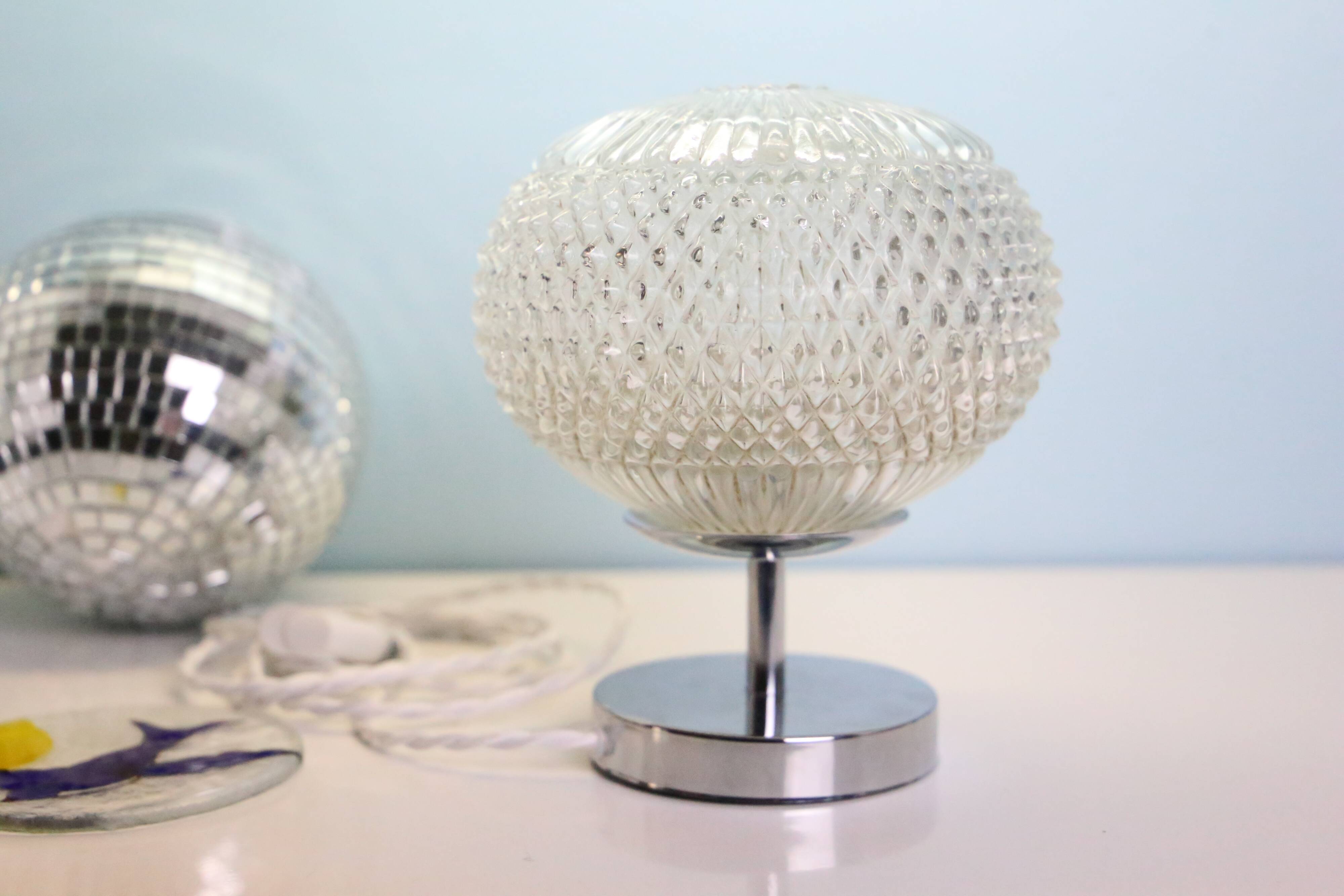 Vintage table lamp, diamond-style glass globe