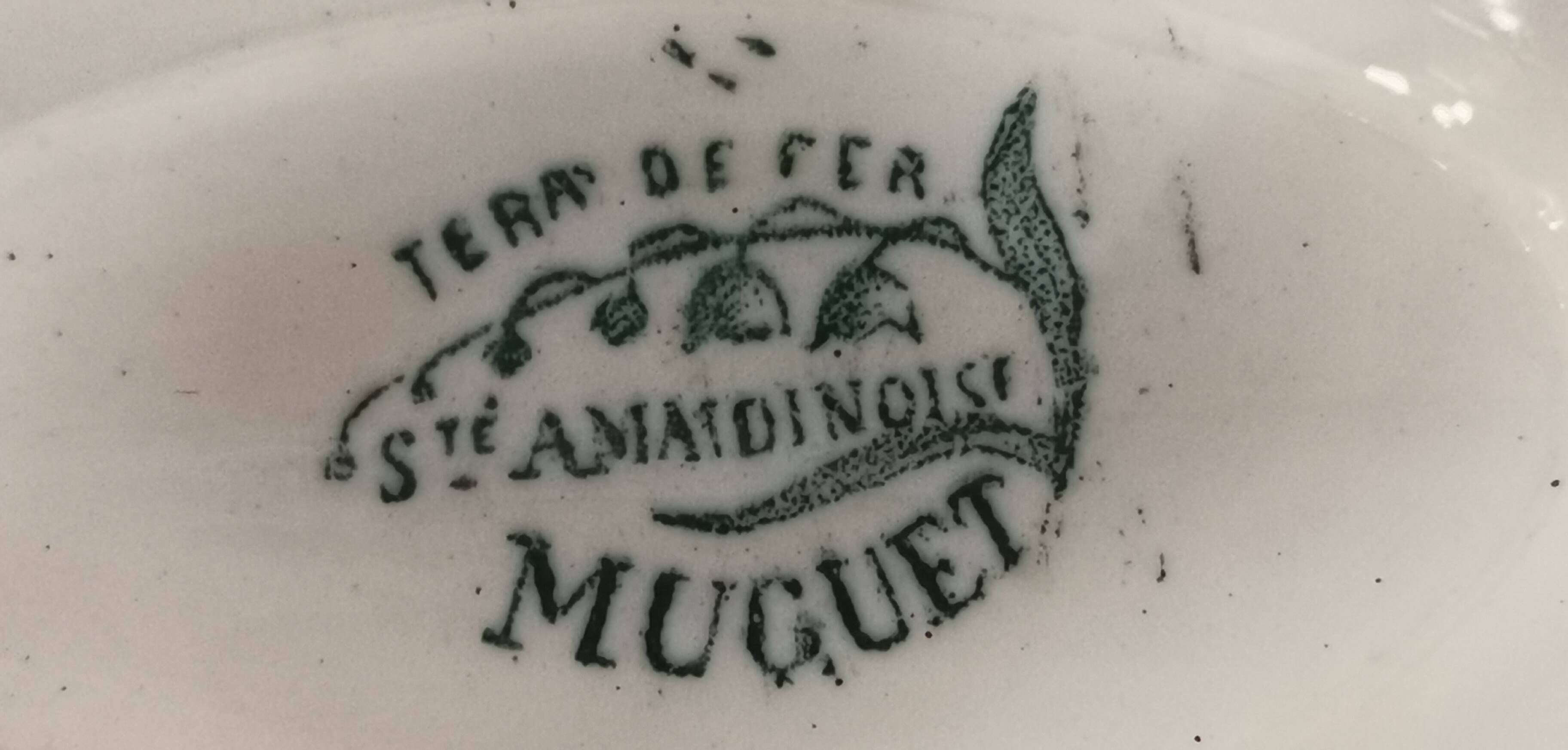 Gravy boat on pedestal with handles Terre de fer St Amand amandinoise "lily of the valley"