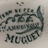 Gravy boat on pedestal with handles Terre de fer St Amand amandinoise "lily of the valley"