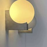 Paire d’appliques en métal brossé et opaline, France 1970