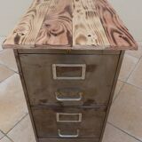 Old industrial furniture in rusty effect metal with two drawers on casters