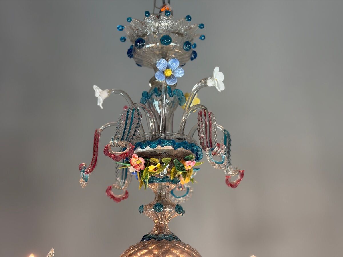Lustre vénitien en verre de Murano multicolore, vers 1880