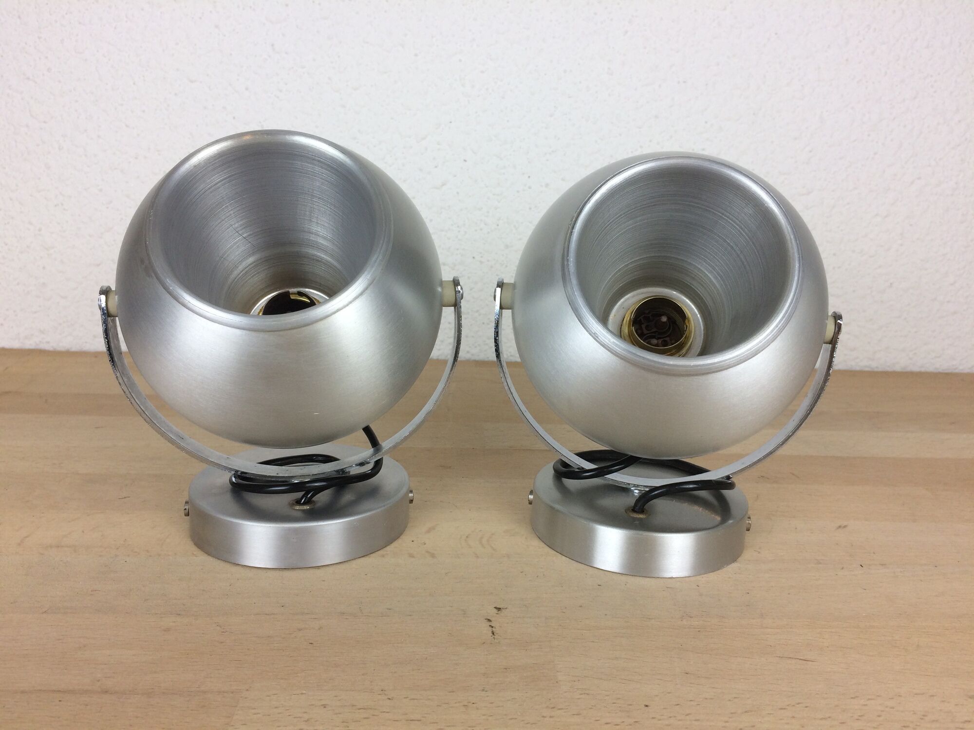 Set of 2 wall lamps eyeball brushed aluminum 70s space age