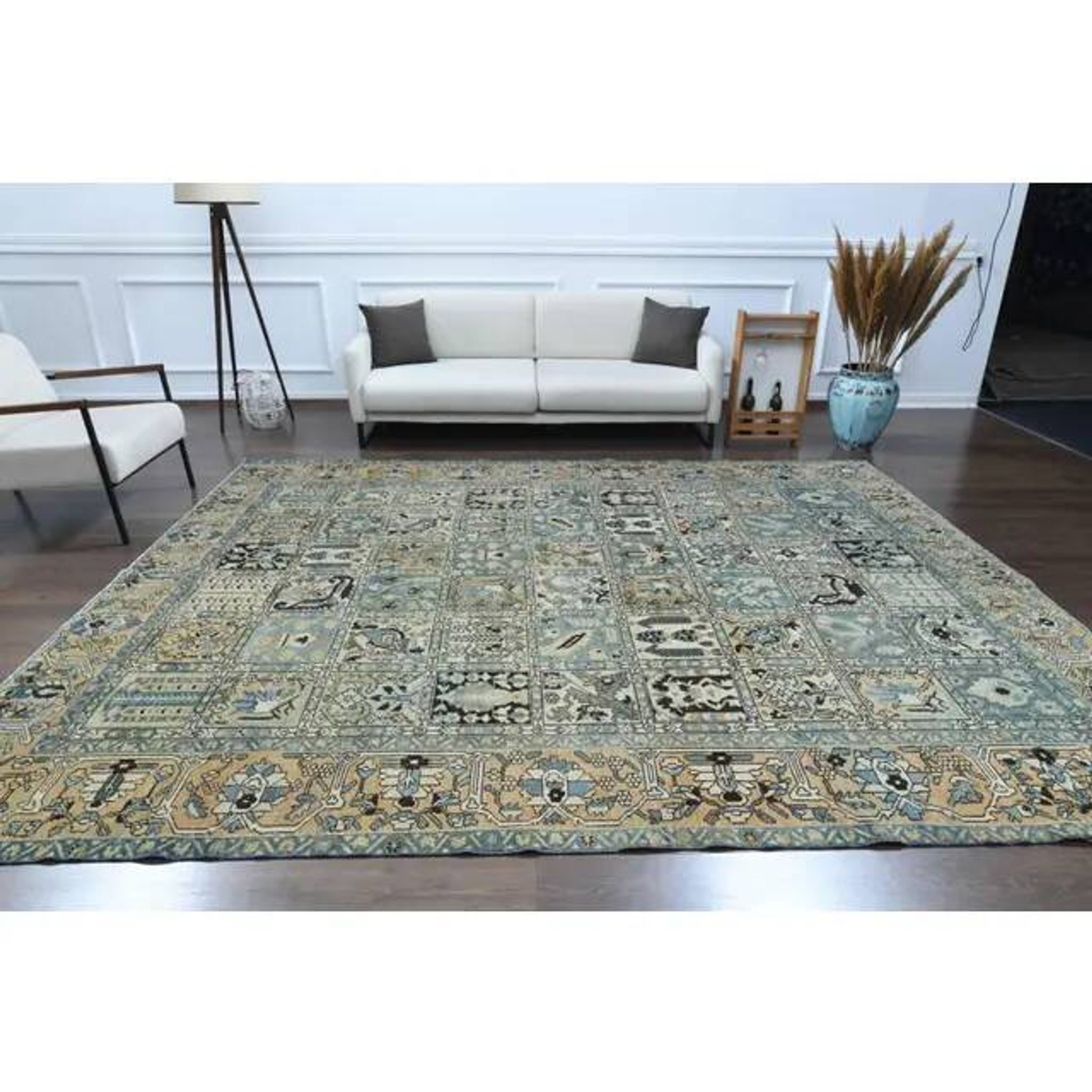 1970s Vintage Persian Handmade Wool Cotton Light Brown Area Rug 272x338