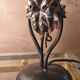Lampe fer forgé  boule bleu en opaline clichy moucheté de blanc 35x14