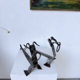 Pair of zoomorphic metal andirons "dogs" 1950