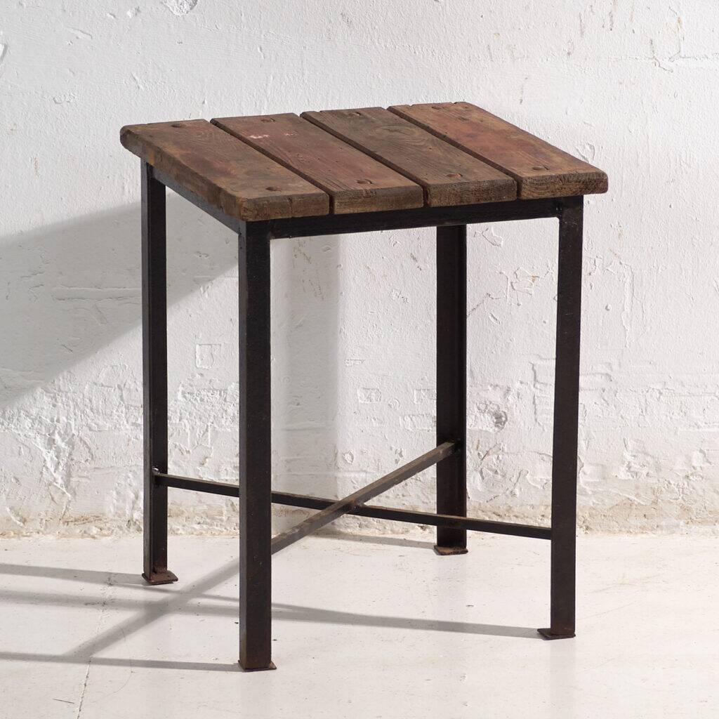Vintage industrial stool made of pine wood and iron – Central Europe, circa 1950