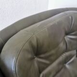 Vintage Dark Green Leather Lounge Armchair: 1970s Scandinavian Style