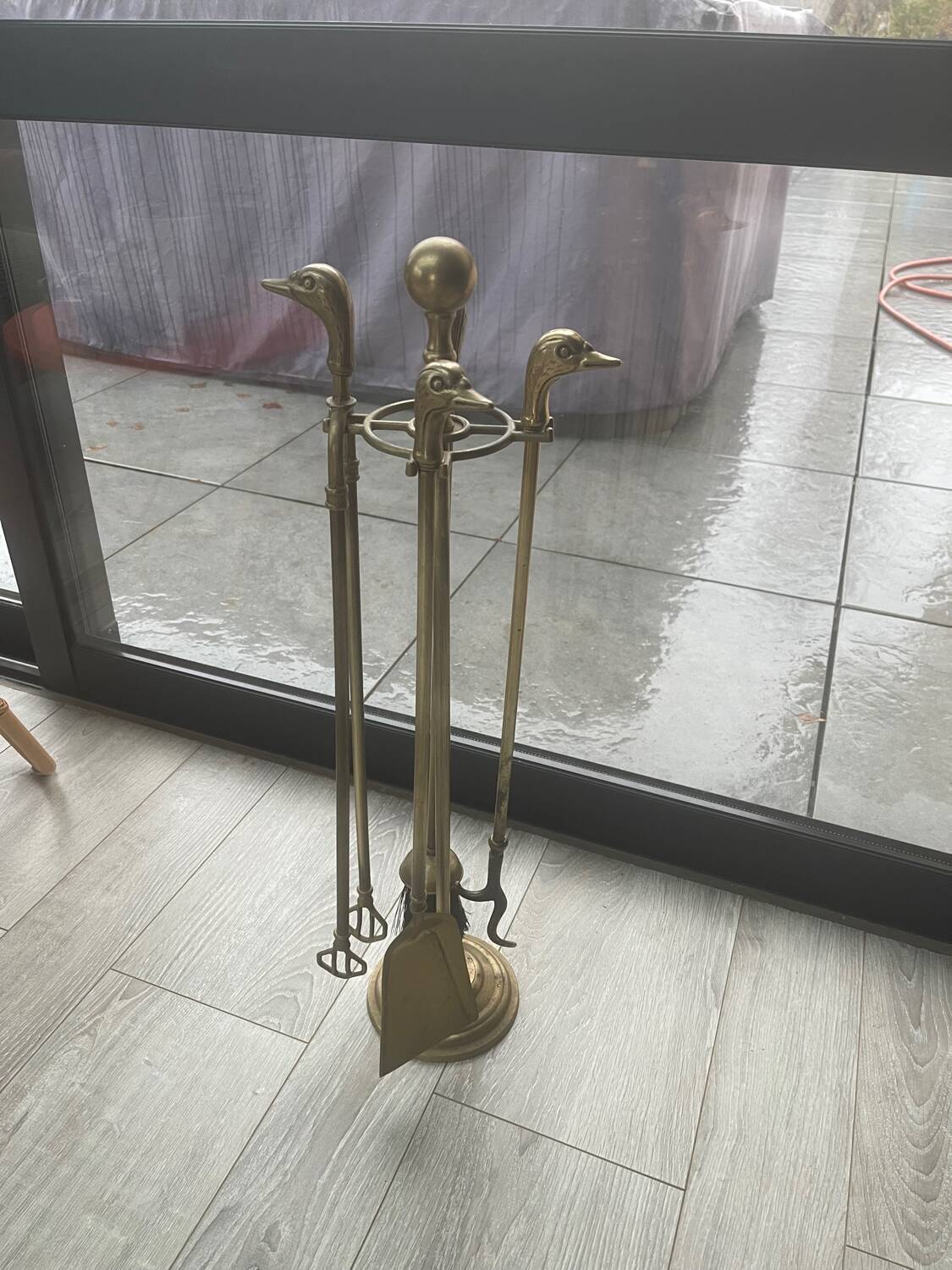 Brass fireplace tool set