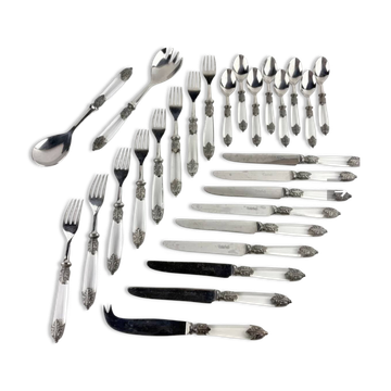 Silver-plated metal cutlery set, plexiglass and stainless steel.