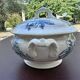 Antique soup tureen, Keller Lunéville earthenware, stamped K, blue decoration.