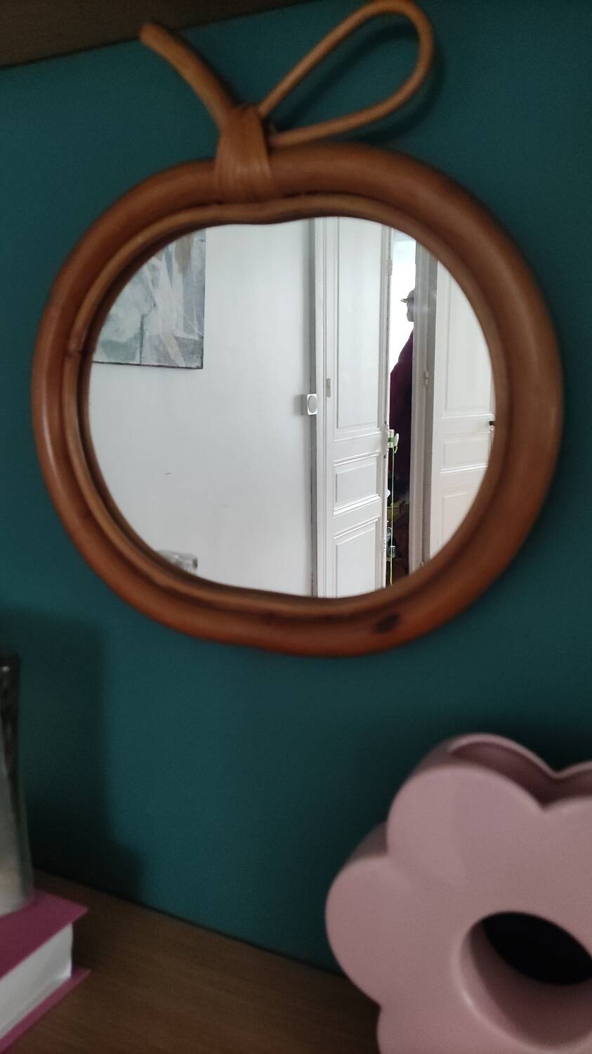 Vintage apple rattan mirror