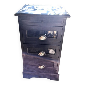 meuble rangement cuisine ou loisirs créatifs 3 tiroirs et 1 tablette en bois massif marron vernissé