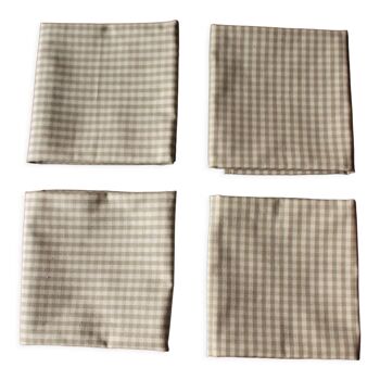 Lot 4 serviettes de table coton vichy beige lin