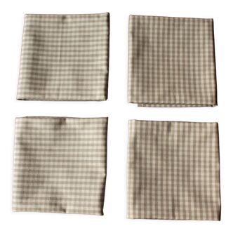 Set of 4 cotton gingham beige linen napkins
