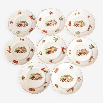 Ensemble 8 assiettes et 2 plats décor légumes