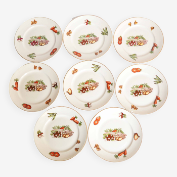 Set of 8 plates and 2 dishes with vegetable decor