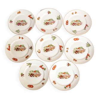 Set of 8 plates and 2 dishes with vegetable decor