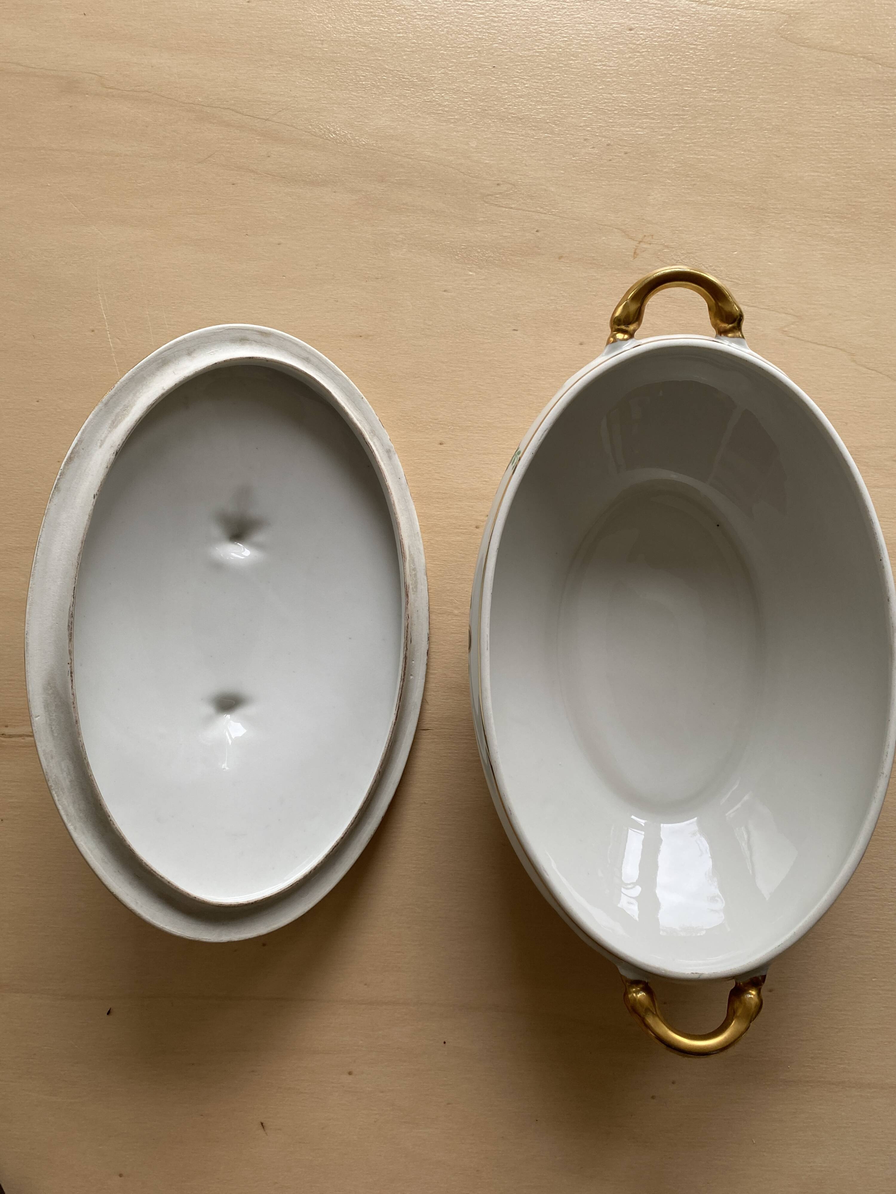 Vintage soup tureen, vegetable dish in white Limoge porcelain from TLB