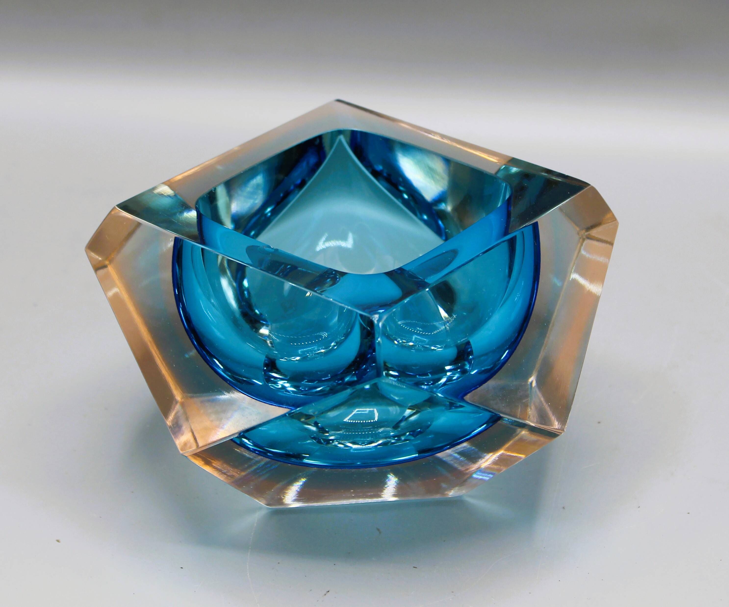 Antique ashtray pocket tray murano glass sommerso italy - flavio poli years