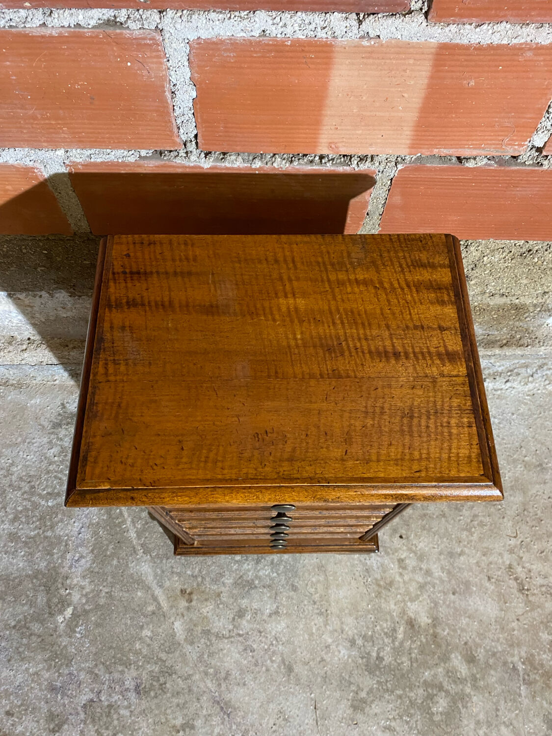 Semainier Ancien Meuble Bois 7 Tiroirs Marqueterie Poignées Métal Vint