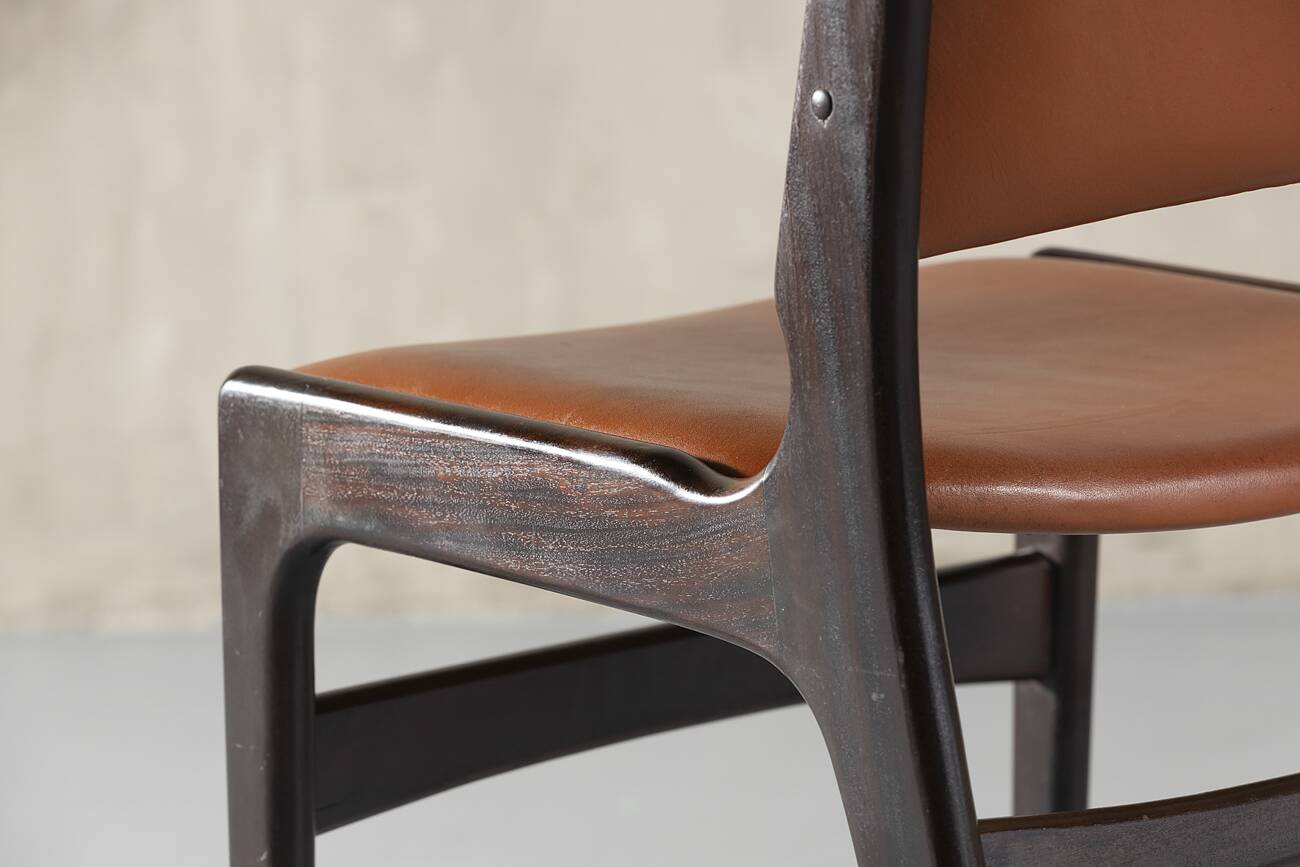 Model 89 Teak And Leather Chairs Erik Buch For Pol Dinesen, Denmark, 1960's set of 4
